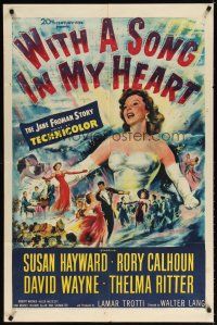 7h973 WITH A SONG IN MY HEART 1sh '52 artwork of elegant singing Susan Hayward!