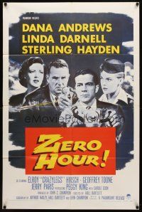 7h996 ZERO HOUR 1sh '57 Dana Andrews, Linda Darnell, Sterling Hayden, parodied in Airplane!