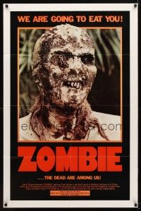 7h997 ZOMBIE 1sh '79 Zombi 2, Lucio Fulci classic, gross c/u of undead, we are going to eat you!