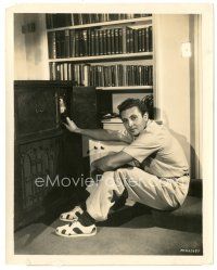 7j515 ALLAN JONES 8x10 still '37 great close up at home by radio in his library!