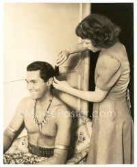 7j517 ALOMA OF THE SOUTH SEAS candid 7.75x9.5 still '51 Philip Reed having hair curled by Bulloch!
