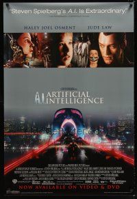 7p015 A.I. ARTIFICIAL INTELLIGENCE video 1sh '01 Steven Spielberg, Haley Joel Osment, Jude Law