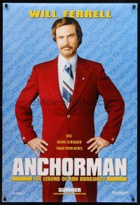 7p067 ANCHORMAN teaser DS 1sh '04 The Legend of Ron Burgundy, image of newscaster Will Ferrell!