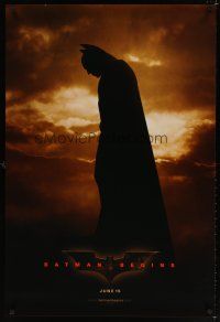7p112 BATMAN BEGINS June 15 teaser 1sh '05 great image of Christian Bale as the Caped Crusader!