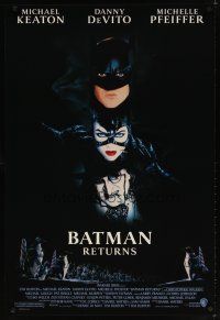 7p116 BATMAN RETURNS 1sh '92 cool image of Michael Keaton, Danny DeVito, Michelle Pfeiffer!