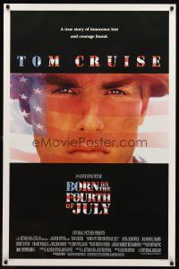 7p160 BORN ON THE FOURTH OF JULY DS 1sh '89 Oliver Stone, great patriotic image of Tom Cruise!