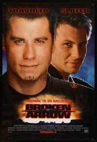 7p168 BROKEN ARROW style B advance 1sh '96 John Travolta, Christian Slater, directed by John Woo!