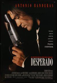 7p226 DESPERADO 1sh '95 Robert Rodriguez, close image of Antonio Banderas with big gun!