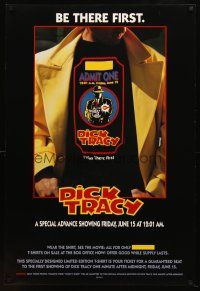 7p235 DICK TRACY advance DS 1sh '90 Warren Beatty, wear the shirt, see the movie first!