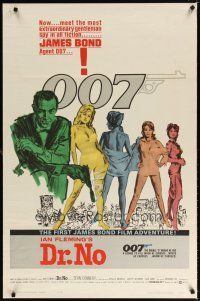 7p001 DR. NO white smoke 1sh '62 Sean Connery as James Bond 007, Joseph Caroff/Mitchell Hooks art!