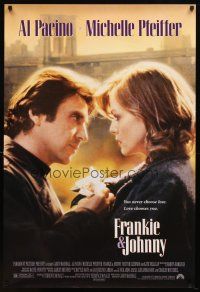 7p321 FRANKIE & JOHNNY 1sh '91 close up of Al Pacino & Michelle Pfeiffer!