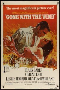7p361 GONE WITH THE WIND 1sh R80s Clark Gable, Vivien Leigh, de Havilland, all-time classic!