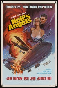 7p396 HELL'S ANGELS 1sh R79 Howard Hughes World War I classic, different art of sexy Jean Harlow!