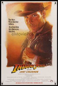 7p407 INDIANA JONES & THE LAST CRUSADE advance 1sh '89 art of Harrison Ford by Drew Struzan!