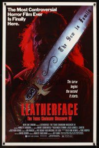 7p438 LEATHERFACE: TEXAS CHAINSAW MASSACRE III 1sh '90 the terror begins the second it starts!