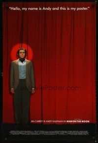 7p459 MAN ON THE MOON DS 1sh '99 great image of Jim Carrey as Andy Kaufman on stage!