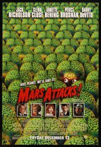 7p462 MARS ATTACKS! advance 1sh '96 directed by Tim Burton, great image of many alien brains!