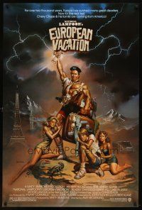 7p491 NATIONAL LAMPOON'S EUROPEAN VACATION 1sh '85 Boris Vallejo art with strongman Chevy Chase!