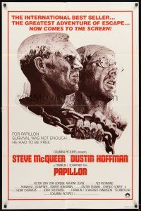 7p511 PAPILLON 1sh R80 art of prisoners Steve McQueen & Dustin Hoffman by Tom Jung!