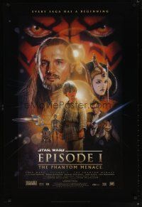 7p521 PHANTOM MENACE style B 1sh '99 George Lucas, Star Wars Episode I, art by Drew Struzan!