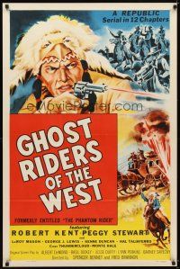7p523 PHANTOM RIDER 1sh R54 Republic serial, Native American w/gun, Ghost Riders of the West!