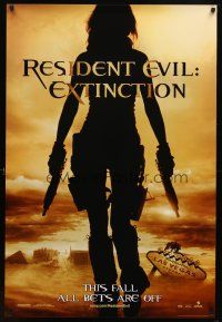 7p550 RESIDENT EVIL: EXTINCTION teaser DS 1sh '07 silhouette of zombie killer Milla Jovovich!