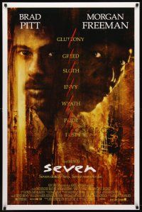 7p594 SEVEN DS 1sh '95 David Fincher, Morgan Freeman, Brad Pitt, deadly sins!