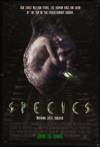 7p641 SPECIES advance 1sh '95 creepy artwork of alien Natasha Henstridge in embryo sac!