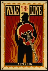 7p765 WALK THE LINE style A teaser 1sh '05 cool artwork of Joaquin Phoenix as Johnny Cash!