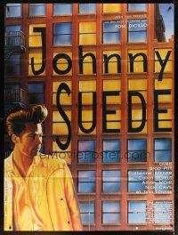 7k843 JOHNNY SUEDE French 1p '92 different artwork of Brad Pitt with wild hair by T. Perrain!