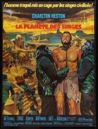 7k915 PLANET OF THE APES French 1p '68 best art of enslaved Charlton Heston by Jean Mascii!