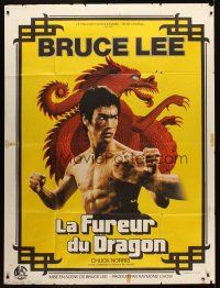7k928 RETURN OF THE DRAGON French 1p '74 great close up of kung fu master Bruce Lee, classic!