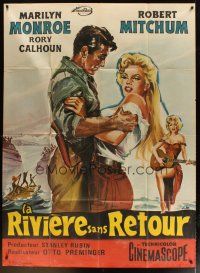 7k932 RIVER OF NO RETURN French 1p R50s Belinsky art of Robert Mitchum & sexy Marilyn Monroe!