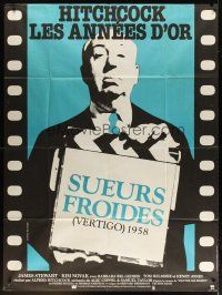 7k990 VERTIGO French 1p R83 great image of director Alfred Hitchcock with clapboard!