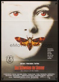 7k317 SILENCE OF THE LAMBS German 33x47 '90 great image of Jodie Foster with moth over mouth!