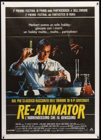 7k630 RE-ANIMATOR Italian 1p '86 great image of mad scientist with severed head in bowl!