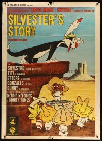 7k655 SYLVESTER'S STORY Italian 1p '58 art of the cartoon cat & Speedy Gonzalez by G. Calma!
