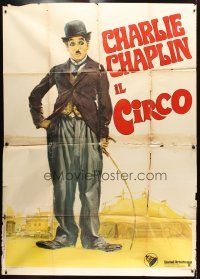 7k454 CIRCUS Italian 2p R70s Charlie Chaplin slapstick classic, wonderful art as The Tramp!