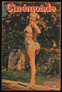 7k178 CINEMONDE French magazine Sept 23, 1947 young Marilyn Monroe in bathing suit on back cover!
