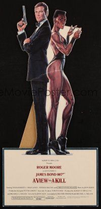 7k242 VIEW TO A KILL standee '85 art of Roger Moore as James Bond & Grace Jones by Daniel Goozee!