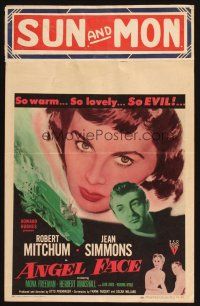 7k327 ANGEL FACE WC '53 Robert Mitchum, pretty heiress Jean Simmons, Otto Preminger, different!