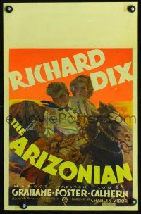 7k330 ARIZONIAN WC '35 cool art of cowboy Richard Dix & Margot Grahame on horseback!