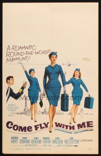 7k353 COME FLY WITH ME WC '63 sexy airline hostesses daydreaming of men, round the world manhunt!