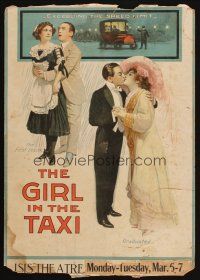 7k369 GIRL IN THE TAXI WC '21 art of Carter DeHaven, giving his girl driving & kissing lessons!