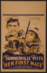 7k372 HER FIRST MATE WC '33 Slim Summerville & Zasu Pitts are goofy love birds all at sea!