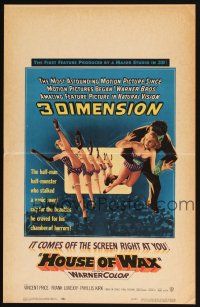 7k375 HOUSE OF WAX WC '53 cool 3-D artwork of monster & sexy girls kicking off the movie screen!