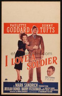 7k377 I LOVE A SOLDIER WC '44 Sonny Tufts in uniform holds Paulette Goddard, Barry Fitzgerald!