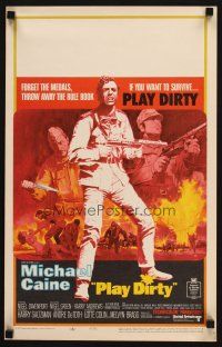 7k411 PLAY DIRTY WC '69 cool art of WWII soldier Michael Caine with machine gun!