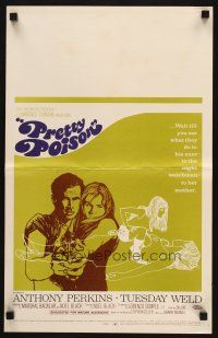 7k412 PRETTY POISON WC '68 cool artwork of psycho Anthony Perkins & crazy Tuesday Weld!