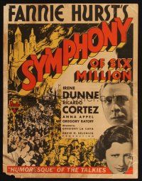 7k423 SYMPHONY OF SIX MILLION WC '32 Irene Dunne, Ricardo Cortez, by Fannie Hurst, cool art!